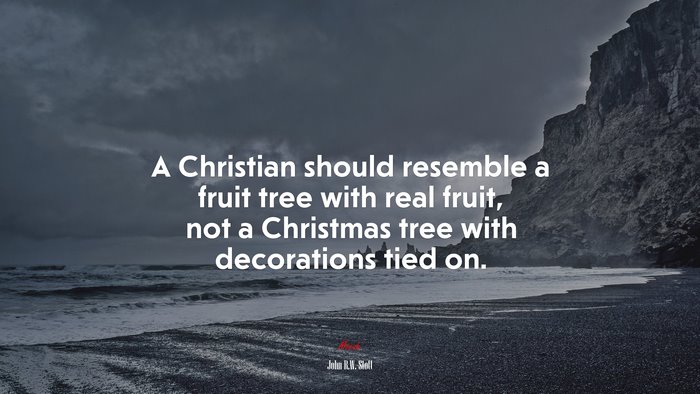 A Christian should resemble a fruit tree with real fruit, not a Christmas tree with decorations tied on. | John R.W. Stott quote