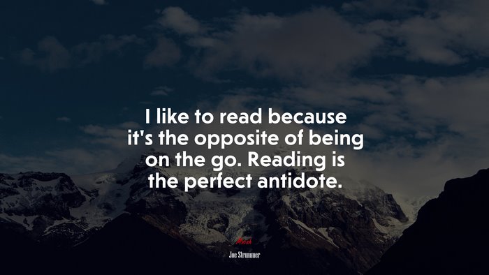 I like to read because it’s the opposite of being on the go. Reading is the perfect antidote. | Joe Strummer quote