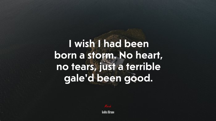 I wish I had been born a storm. No heart, no tears, just a terrible gale’d been good. | Kohta Hirano quote