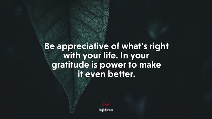 Be appreciative of what’s right with your life. In your gratitude is power to make it even better. | Ralph Marston quote