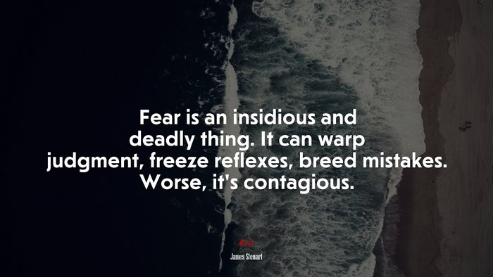 Fear is an insidious and deadly thing. It can warp judgment, freeze reflexes, breed mistakes. Worse, it’s contagious. | James Stewart quote