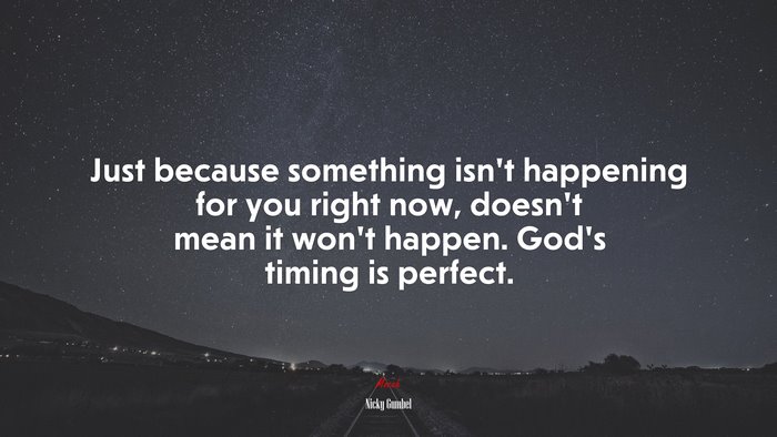 Just because something isn’t happening for you right now, doesn’t mean it won’t happen. God’s timing is perfect. | Nicky Gumbel quote