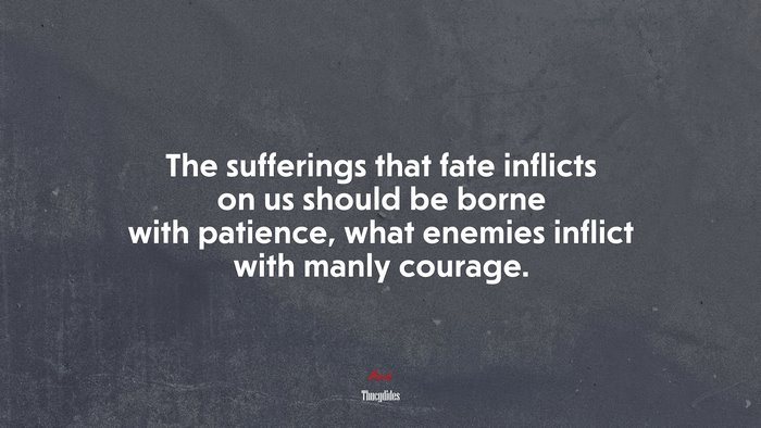 The sufferings that fate inflicts on us should be borne with patience, what enemies inflict with manly courage. | Thucydides quote