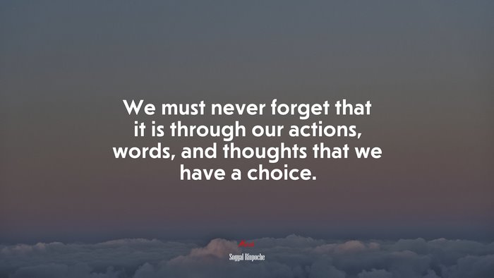 We must never forget that it is through our actions, words, and thoughts that we have a choice. | Sogyal Rinpoche quote