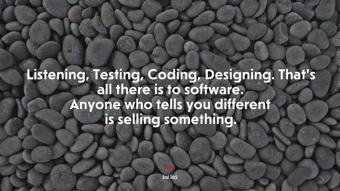 Listening, Testing, Coding, Designing. That’s all there is to software. Anyone who tells you different is selling something. | Kent Beck quote