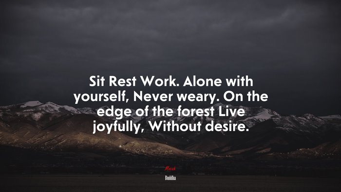 Sit Rest Work. Alone with yourself, Never weary. On the edge of the forest Live joyfully, Without desire. | Buddha quote