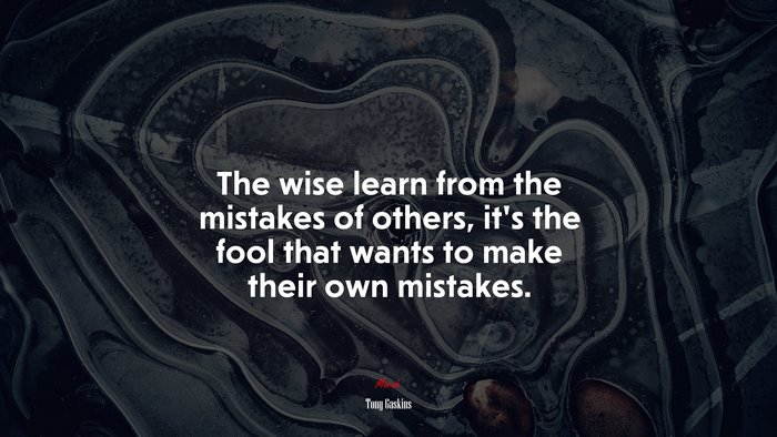 The wise learn from the mistakes of others, it’s the fool that wants to make their own mistakes. | Tony Gaskins quote
