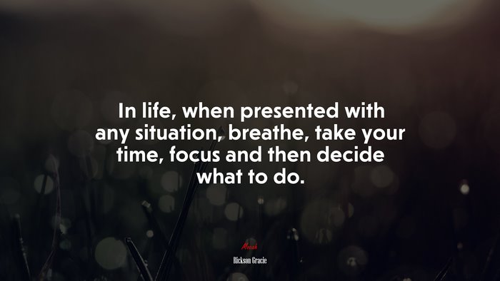 In life, when presented with any situation, breathe, take your time, focus and then decide what to do. | Rickson Gracie quote