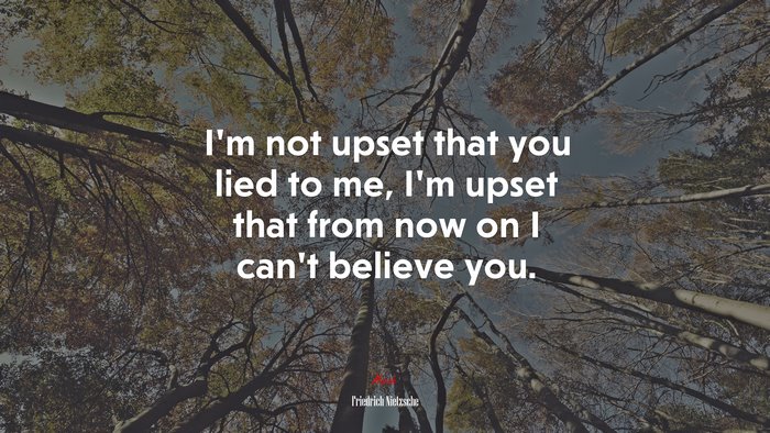 I’m not upset that you lied to me, I’m upset that from now on I can’t believe you. | Friedrich Nietzsche quote