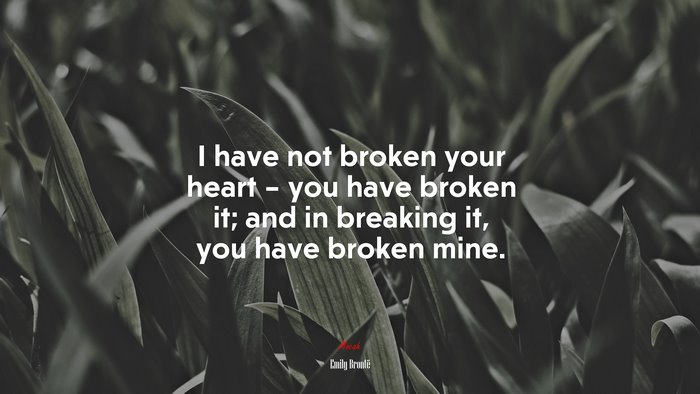 I have not broken your heart – you have broken it; and in breaking it, you have broken mine. | Emily Brontë quote