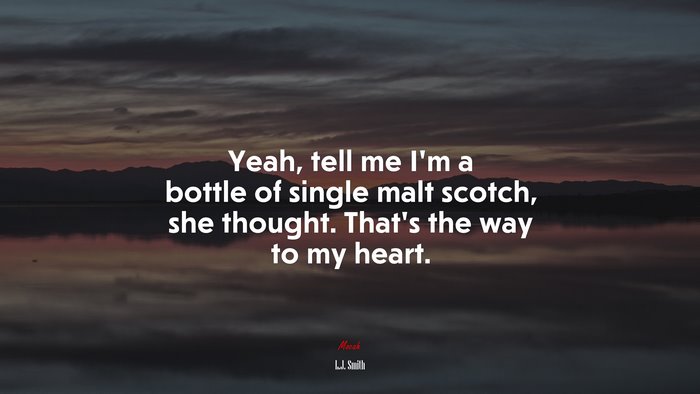 Yeah, tell me I’m a bottle of single malt scotch, she thought. That’s the way to my heart. | L.J. Smith quote