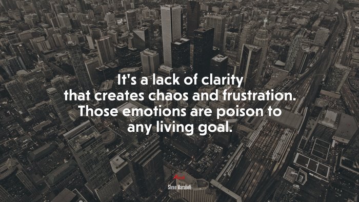 It’s a lack of clarity that creates chaos and frustration. Those emotions are poison to any living goal. | Steve Maraboli quote