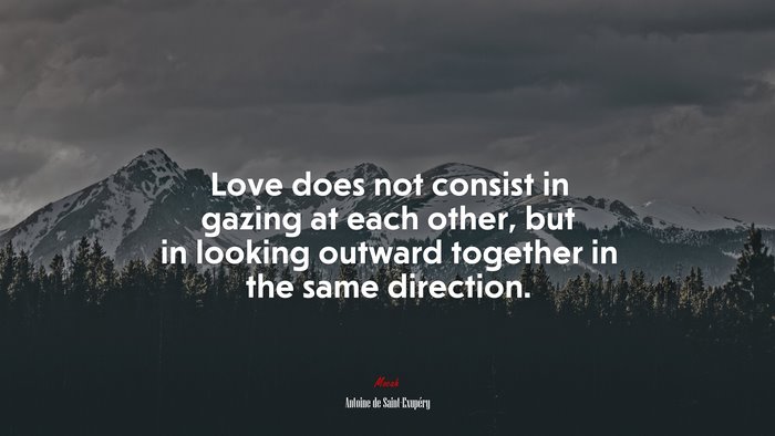 Love does not consist in gazing at each other, but in looking outward together in the same direction. | Antoine de Saint-Exupéry quote