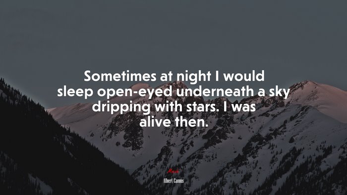 Sometimes at night I would sleep open-eyed underneath a sky dripping with stars. I was alive then. | Albert Camus quote