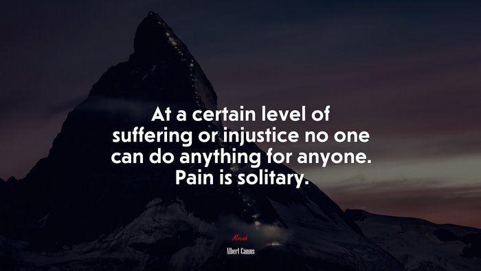At a certain level of suffering or injustice no one can do anything for anyone. Pain is solitary. | Albert Camus quote