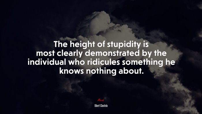 The height of stupidity is most clearly demonstrated by the individual who ridicules something he knows nothing about. | Albert Einstein quote