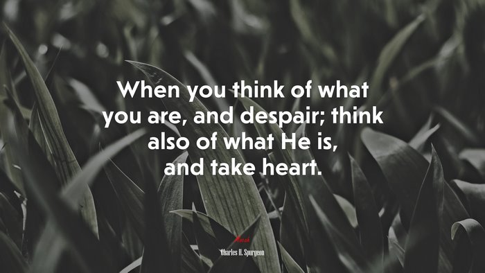 When you think of what you are, and despair; think also of what He is, and take heart. | Charles H. Spurgeon quote