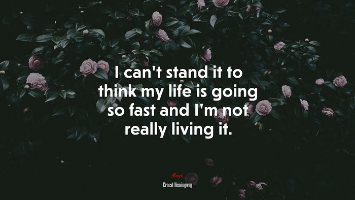 I can’t stand it to think my life is going so fast and I’m not really living it. | Ernest Hemingway quote