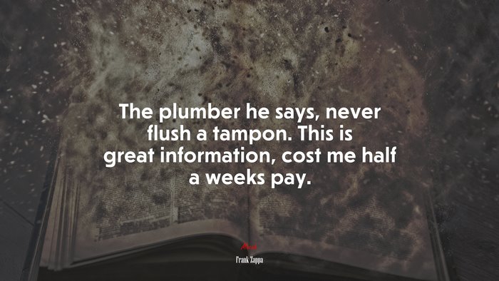 The plumber he says, never flush a tampon. This is great information, cost me half a weeks pay. | Frank Zappa quote