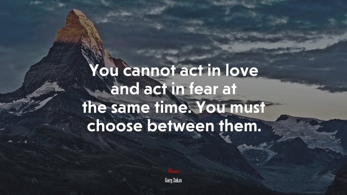 You cannot act in love and act in fear at the same time. You must choose between them. | Gary Zukav quote