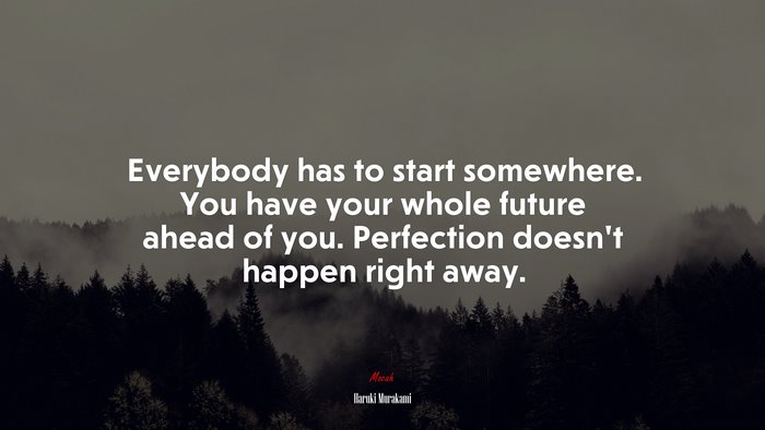 Everybody has to start somewhere. You have your whole future ahead of you. Perfection doesn’t happen right away. | Haruki Murakami quote