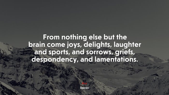 From nothing else but the brain come joys, delights, laughter and sports, and sorrows, griefs, despondency, and lamentations. | Hippocrates quote