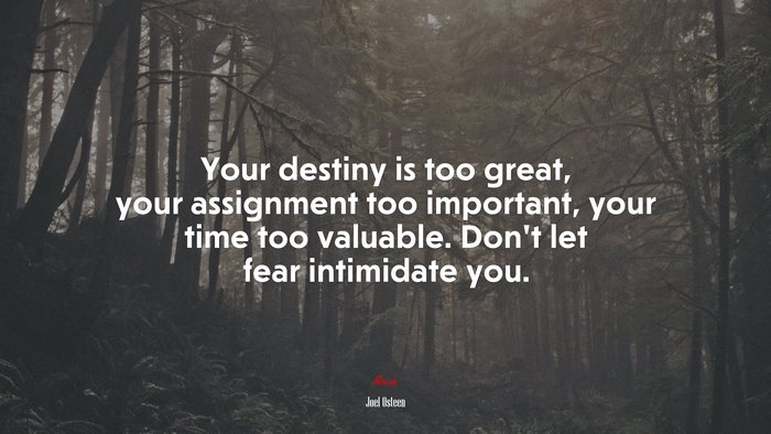 Your destiny is too great, your assignment too important, your time too valuable. Don’t let fear intimidate you. | Joel Osteen quote