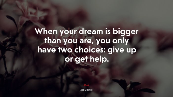 When your dream is bigger than you are, you only have two choices: give up or get help. | John C. Maxwell quote
