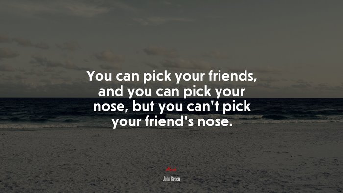 You can pick your friends, and you can pick your nose, but you can’t pick your friend’s nose. | John Green quote