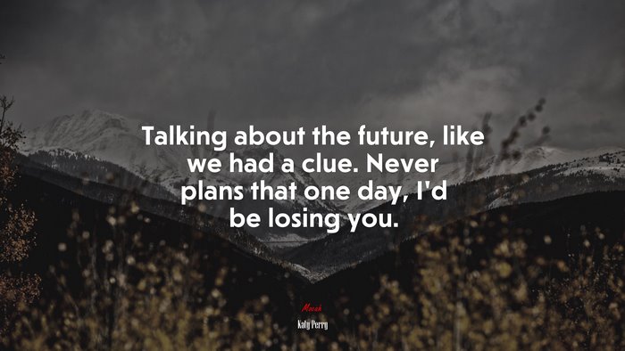 Talking about the future, like we had a clue. Never plans that one day, I’d be losing you. | Katy Perry quote