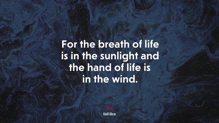 For the breath of life is in the sunlight and the hand of life is in the wind. | Khalil Gibran quote