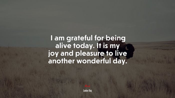 I am grateful for being alive today. It is my joy and pleasure to live another wonderful day. | Louise Hay quote