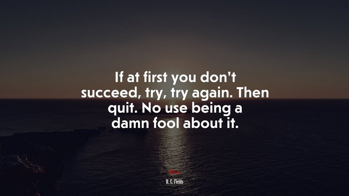 If at first you dont succeed, try, try again. Then quit. No use being a damn fool about it. | W. C. Fields quote