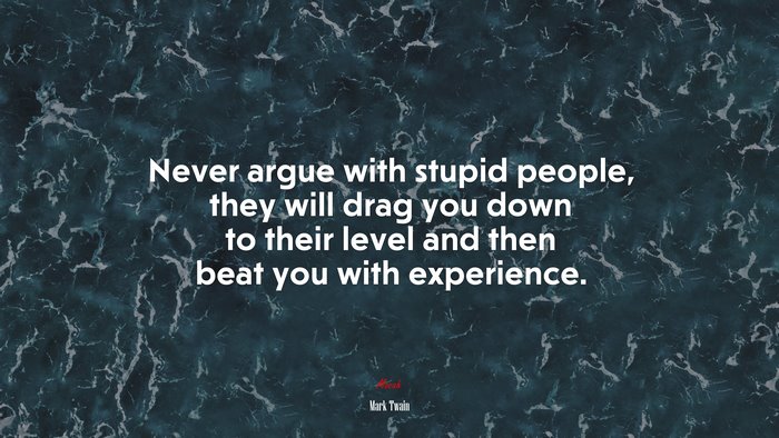 Never argue with stupid people, they will drag you down to their level and then beat you with experience. | Mark Twain quote