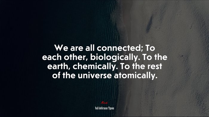 We are all connected; To each other, biologically. To the earth, chemically. To the rest of the universe atomically. | Neil deGrasse Tyson quote
