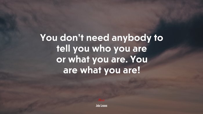 You don’t need anybody to tell you who you are or what you are. You are what you are! | John Lennon quote