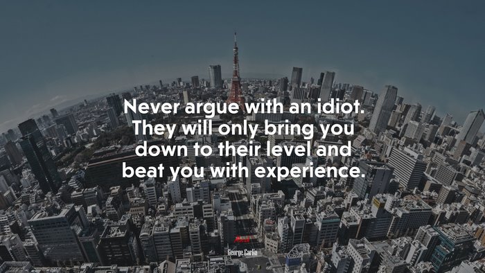 Never argue with an idiot. They will only bring you down to their level and beat you with experience. | George Carlin quote