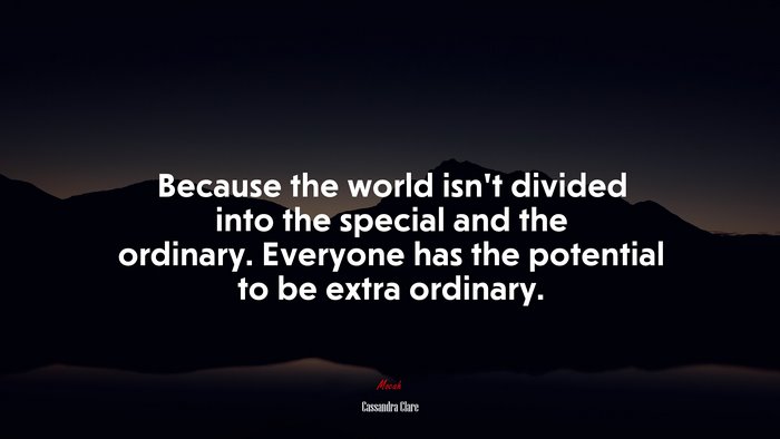 Because the world isn’t divided into the special and the ordinary. Everyone has the potential to be extra ordinary. | Cassandra Clare quote