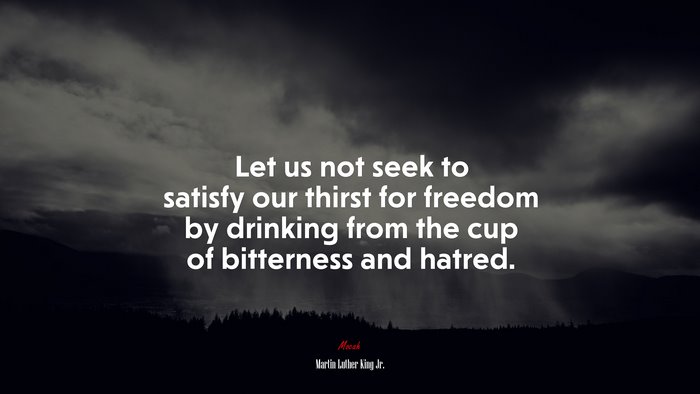 Let us not seek to satisfy our thirst for freedom by drinking from the cup of bitterness and hatred. | Martin Luther King Jr. quote