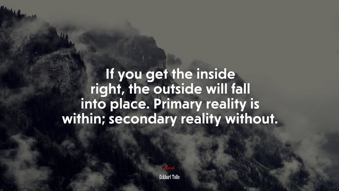 If you get the inside right, the outside will fall into place. Primary reality is within; secondary reality without. | Eckhart Tolle quote