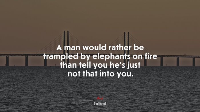 A man would rather be trampled by elephants on fire than tell you he’s just not that into you. | Greg Behrendt quote