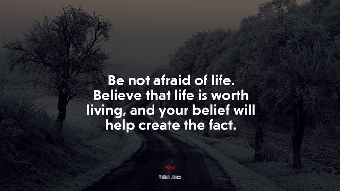 Be not afraid of life. Believe that life is worth living, and your belief will help create the fact. | William James quote