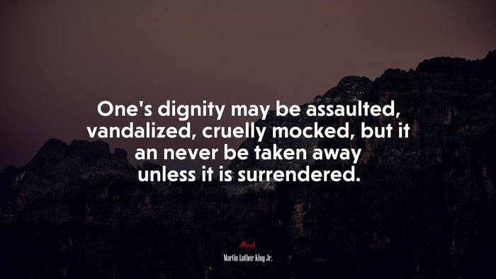 One’s dignity may be assaulted, vandalized, cruelly mocked, but it an never be taken away unless it is surrendered. | Martin Luther King Jr. quote