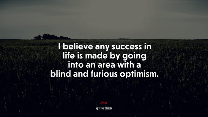I believe any success in life is made by going into an area with a blind and furious optimism. | Sylvester Stallone quote