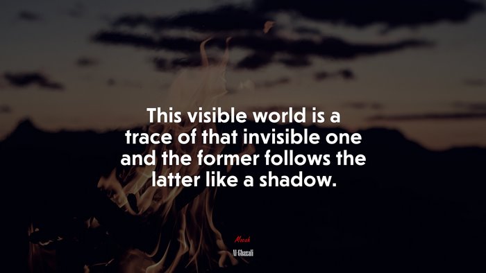 This visible world is a trace of that invisible one and the former follows the latter like a shadow. | Al-Ghazali quote