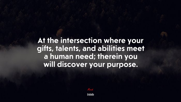 At the intersection where your gifts, talents, and abilities meet a human need; therein you will discover your purpose. | Aristotle quote