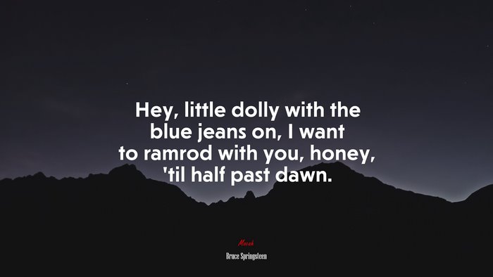 Hey, little dolly with the blue jeans on, I want to ramrod with you, honey, ’til half past dawn. | Bruce Springsteen quote