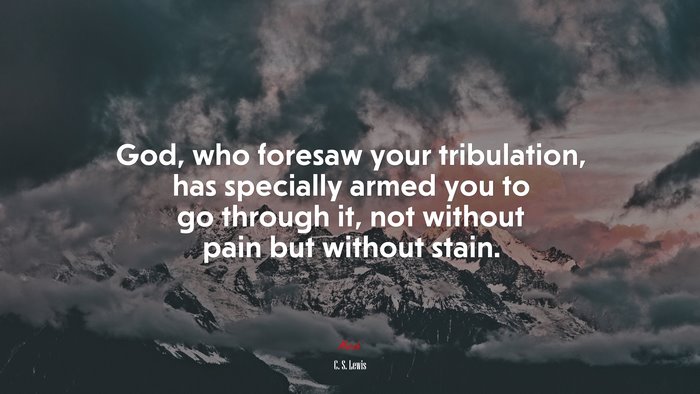 God, who foresaw your tribulation, has specially armed you to go through it, not without pain but without stain. | C. S. Lewis quote