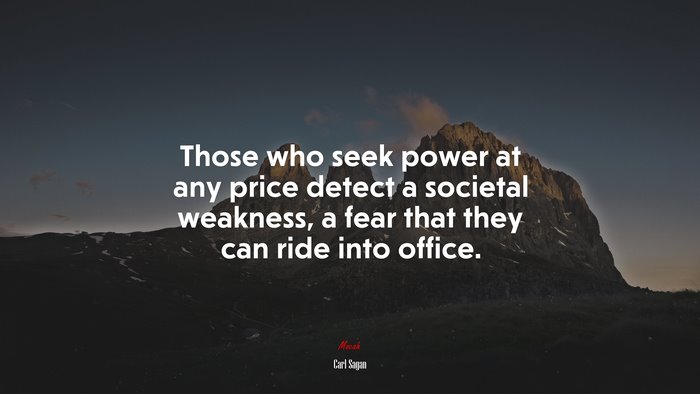 Those who seek power at any price detect a societal weakness, a fear that they can ride into office. | Carl Sagan quote