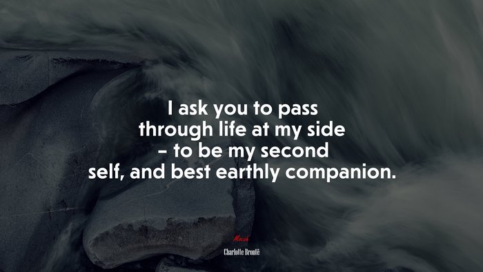 I ask you to pass through life at my side – to be my second self, and best earthly companion. | Charlotte Brontë quote